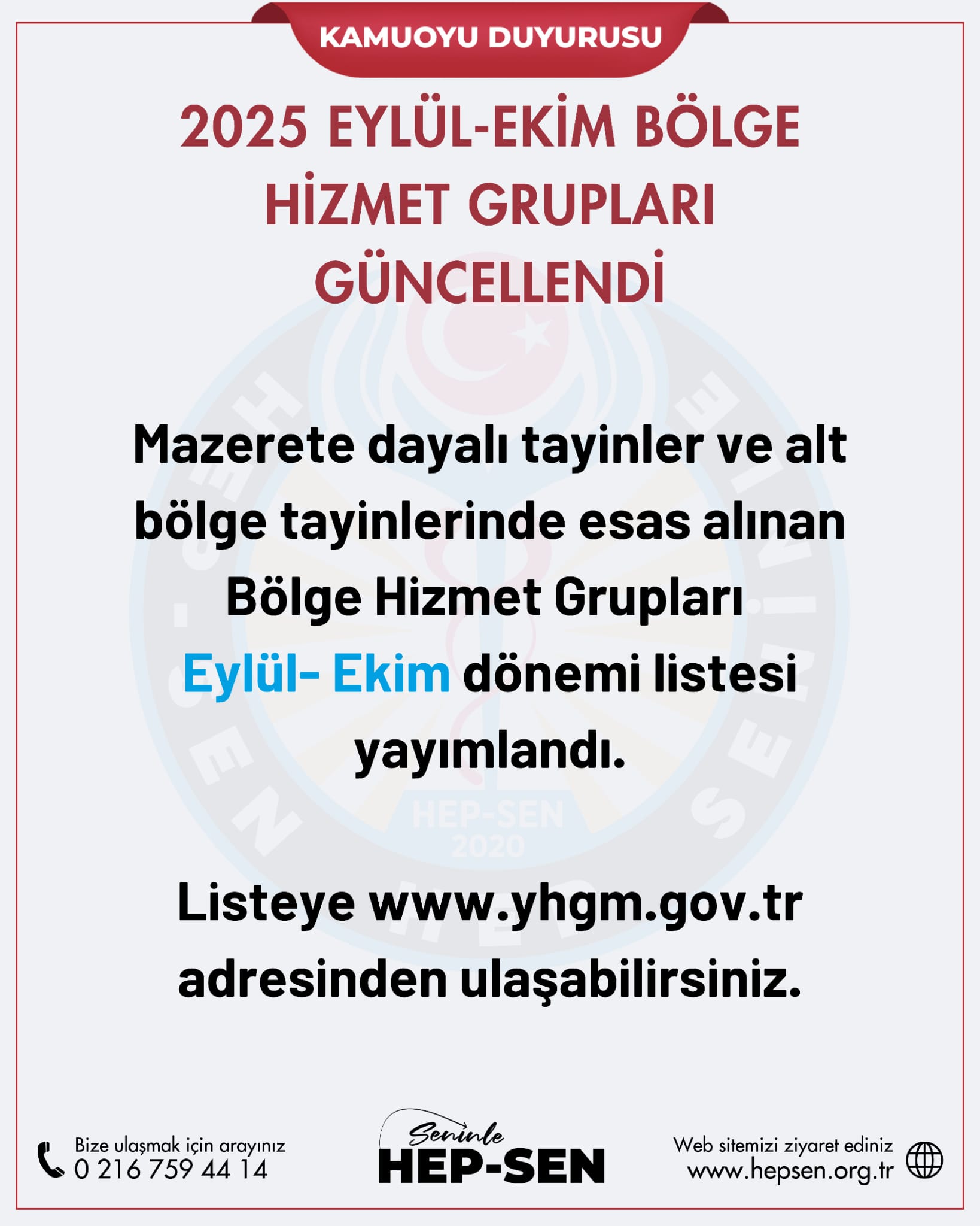 2025 Eylül-Ekim Bölge Hizmet Grupları Güncellendi